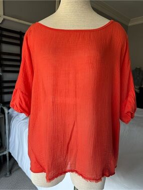 Velvet by Graham & Spencer Coral-Orange Boatneck Tunic, size large